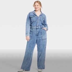 Universal Thread Womens Denim Jumpsuit Utility Style Blue Size 14R
